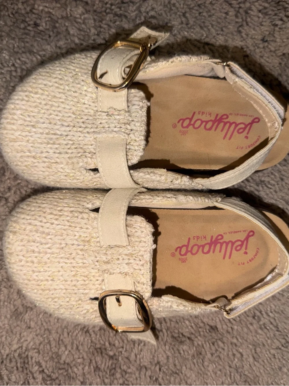 Jellypop Kids Cream Knit Mary Jane with Gold Buckle